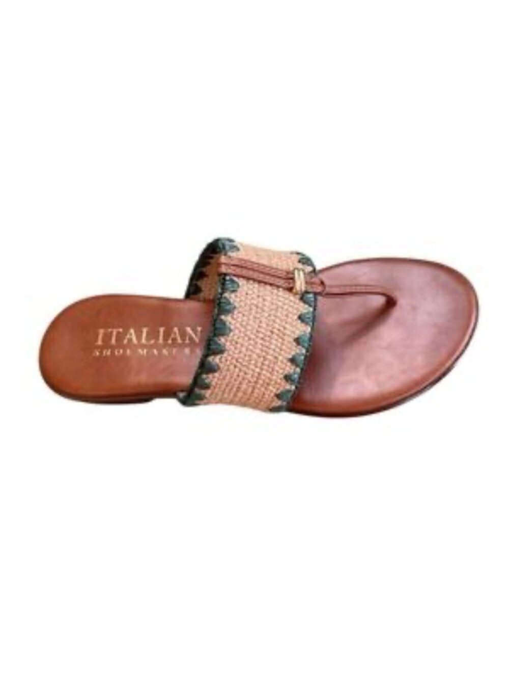 Italian Shoemakers Women's Thong Sandals Natural Raffia & Turquoise Accents 8.5